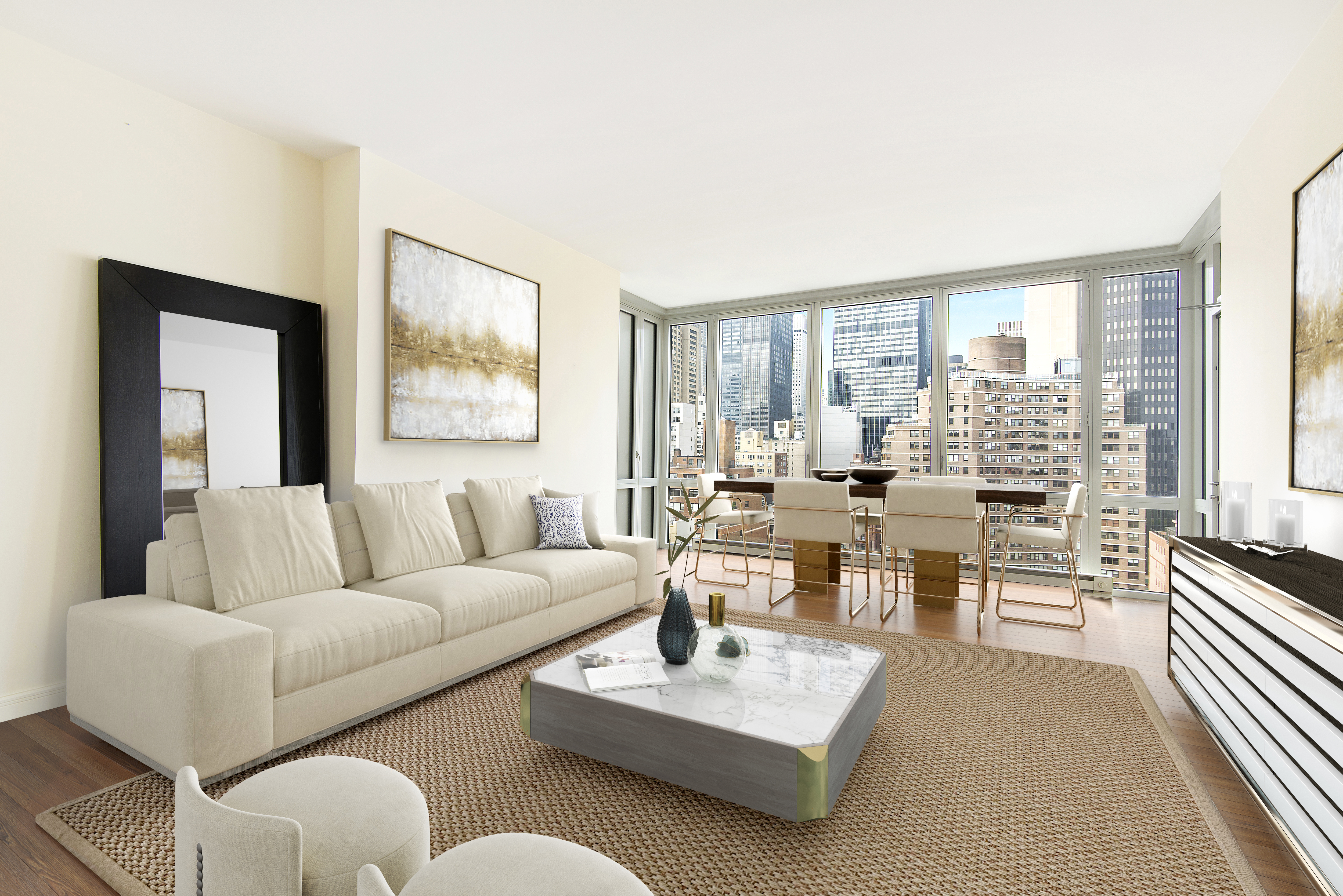 225 East 34th Street, Unit 14J Manhattan, NY 10016 - Photo 2 of 19 a living room with furniture and a large window