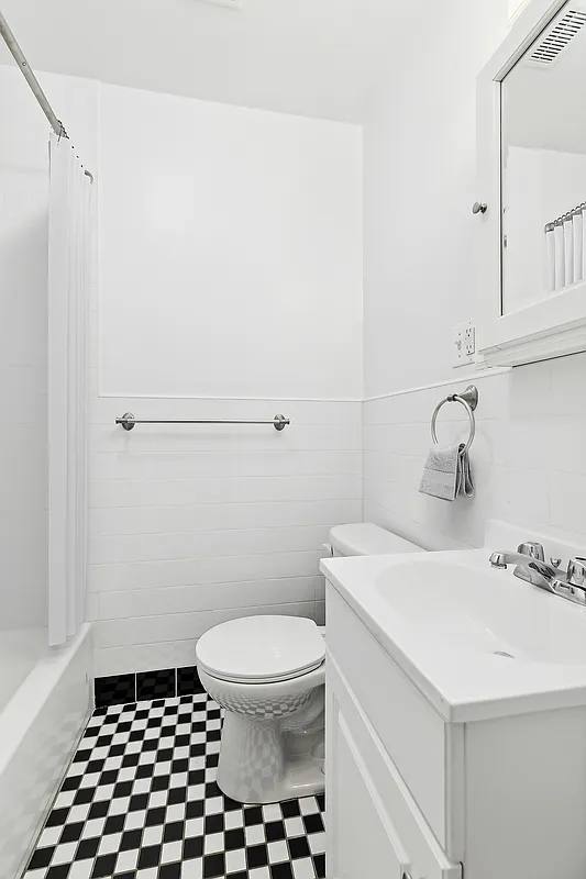 1102 Dean Street, Unit 4 Brooklyn, NY 11216 - Photo 11 of 12 a bathroom with a sink a toilet and a mirror