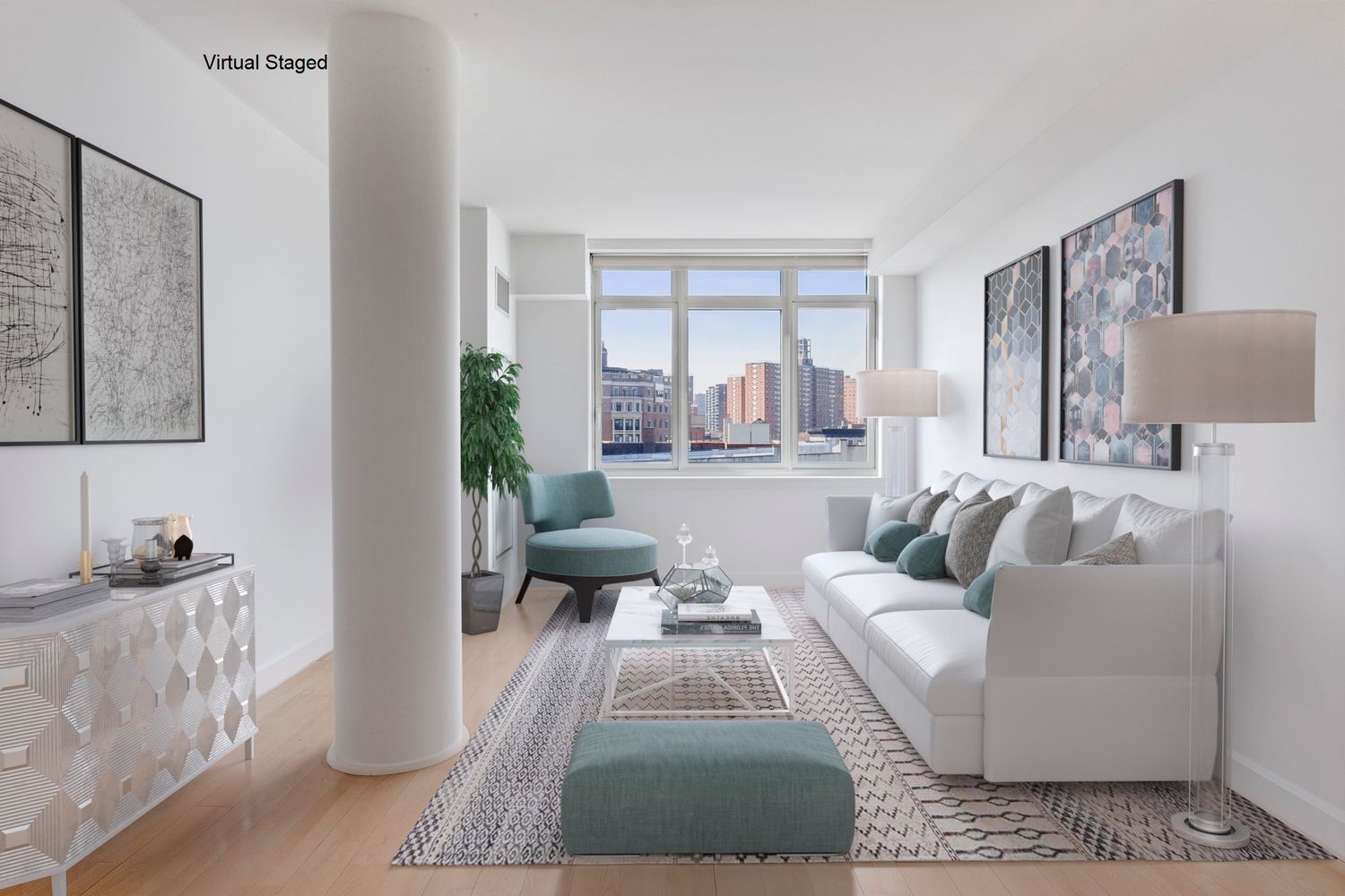 2300 Frederick Douglass Boulevard, Unit 8D Manhattan, NY 10027 - Photo 3 of 11 a living room with furniture and a large window