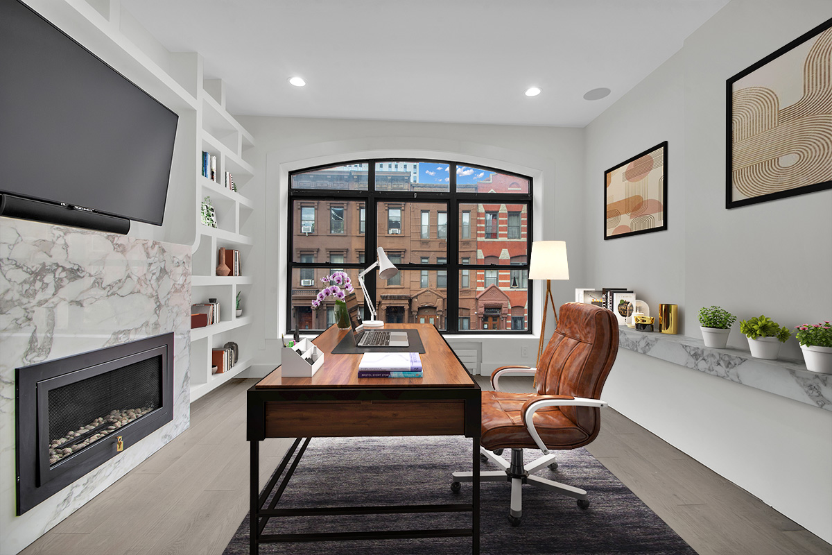 208 West 122nd Street Manhattan, NY 10027 - Photo 12 of 22 a living room with furniture a rug and a fireplace