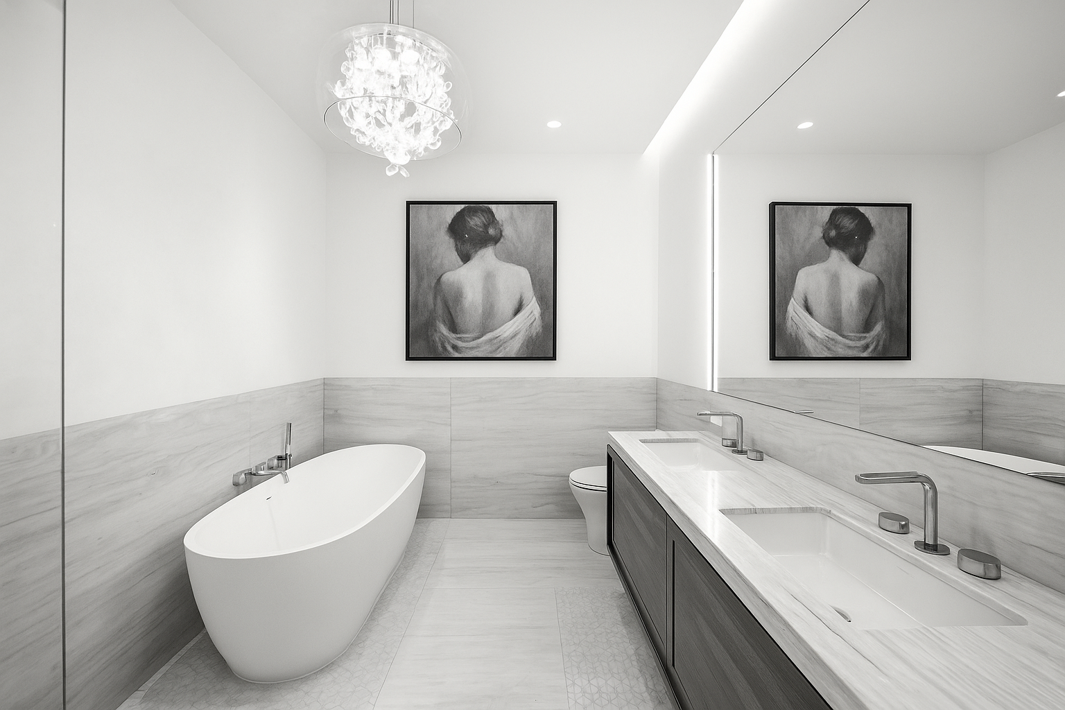 532 West 20th Street, Unit 4 Manhattan, NY 10011 - Photo 10 of 23 a bathroom with a double vanity sink mirror and bathtub