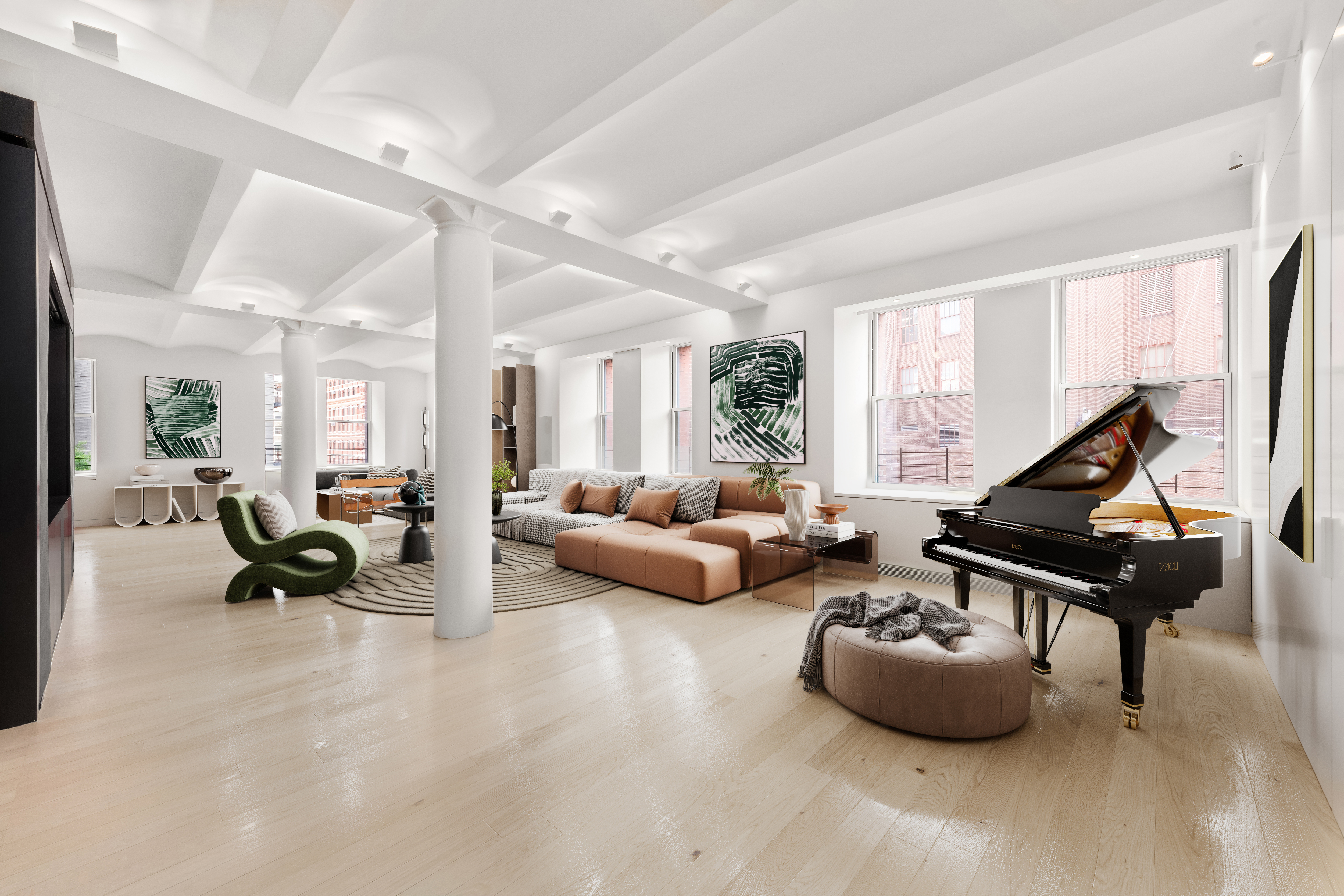 55 Hudson Street, Unit 3BCD Manhattan, NY 10013 - Photo 2 of 21 a living room with furniture and a large window