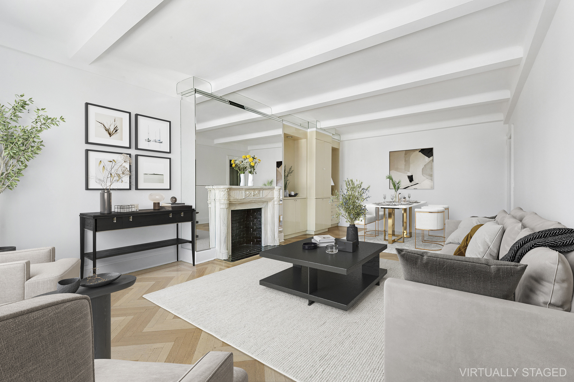 575 Park Avenue, Unit 1403 Manhattan, NY 10065 - Photo 3 of 15 a living room with furniture a fireplace and a table