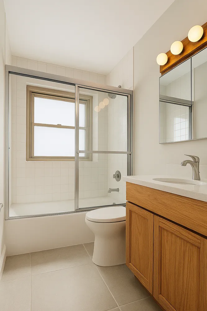 a bathroom with a toilet sink and mirror