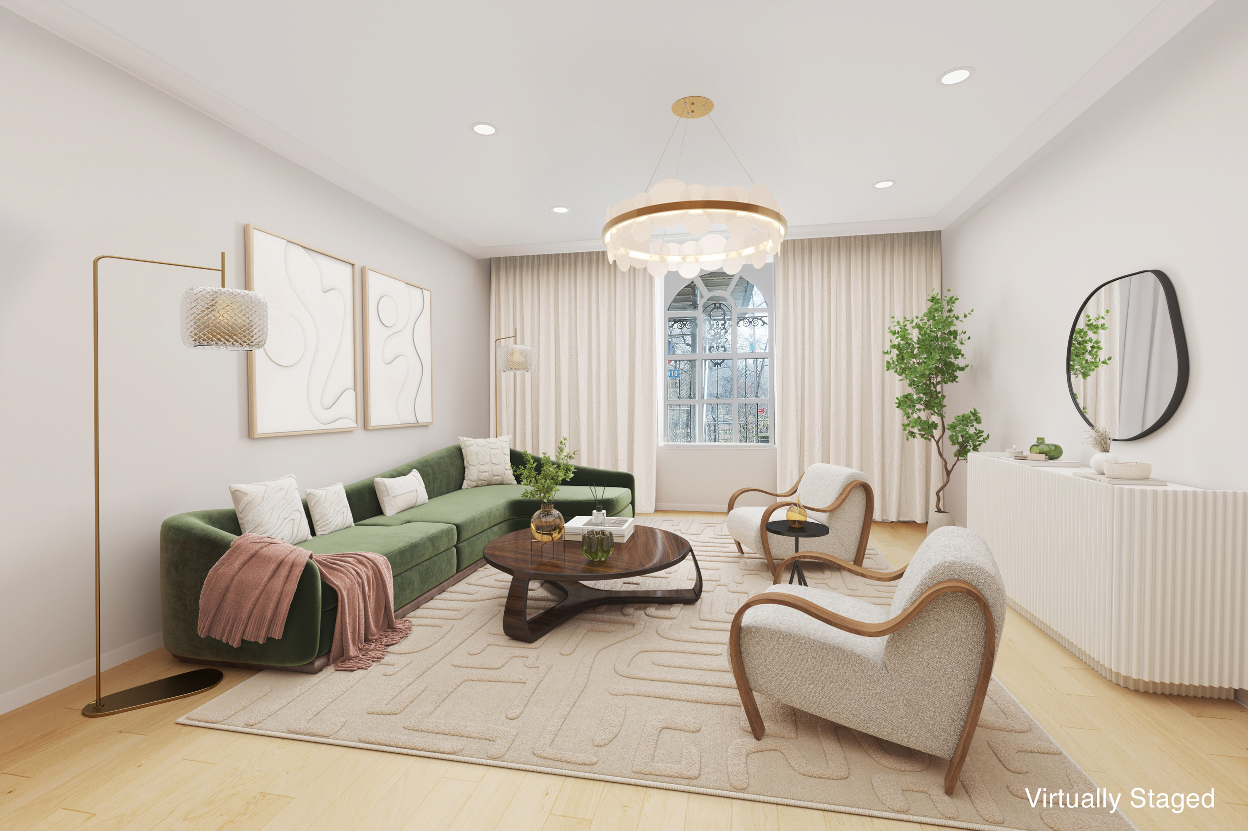 333 Central Park West, Unit 11 Manhattan, NY 10025 - Photo 2 of 21 a living room with furniture a large window and a potted plant