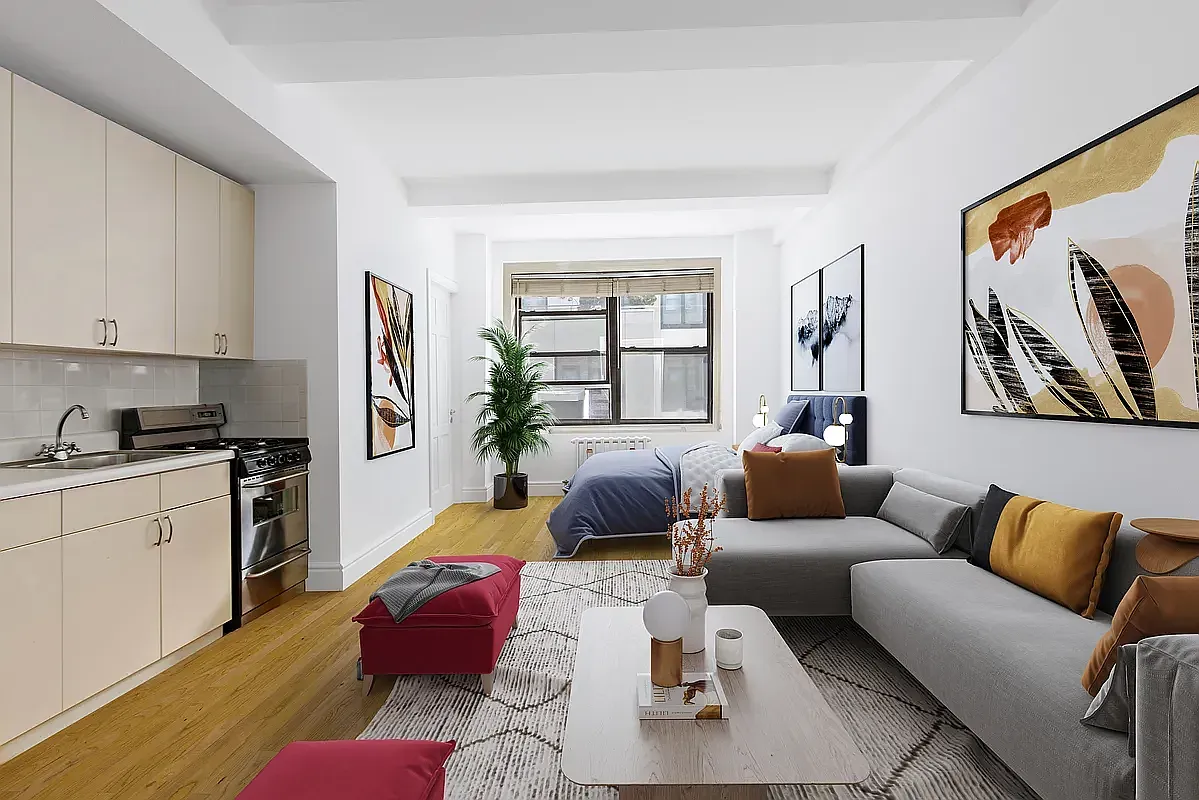 a living room with furniture and a window