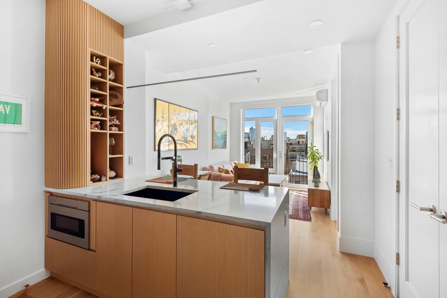 a view of a kitchen from the kitchen