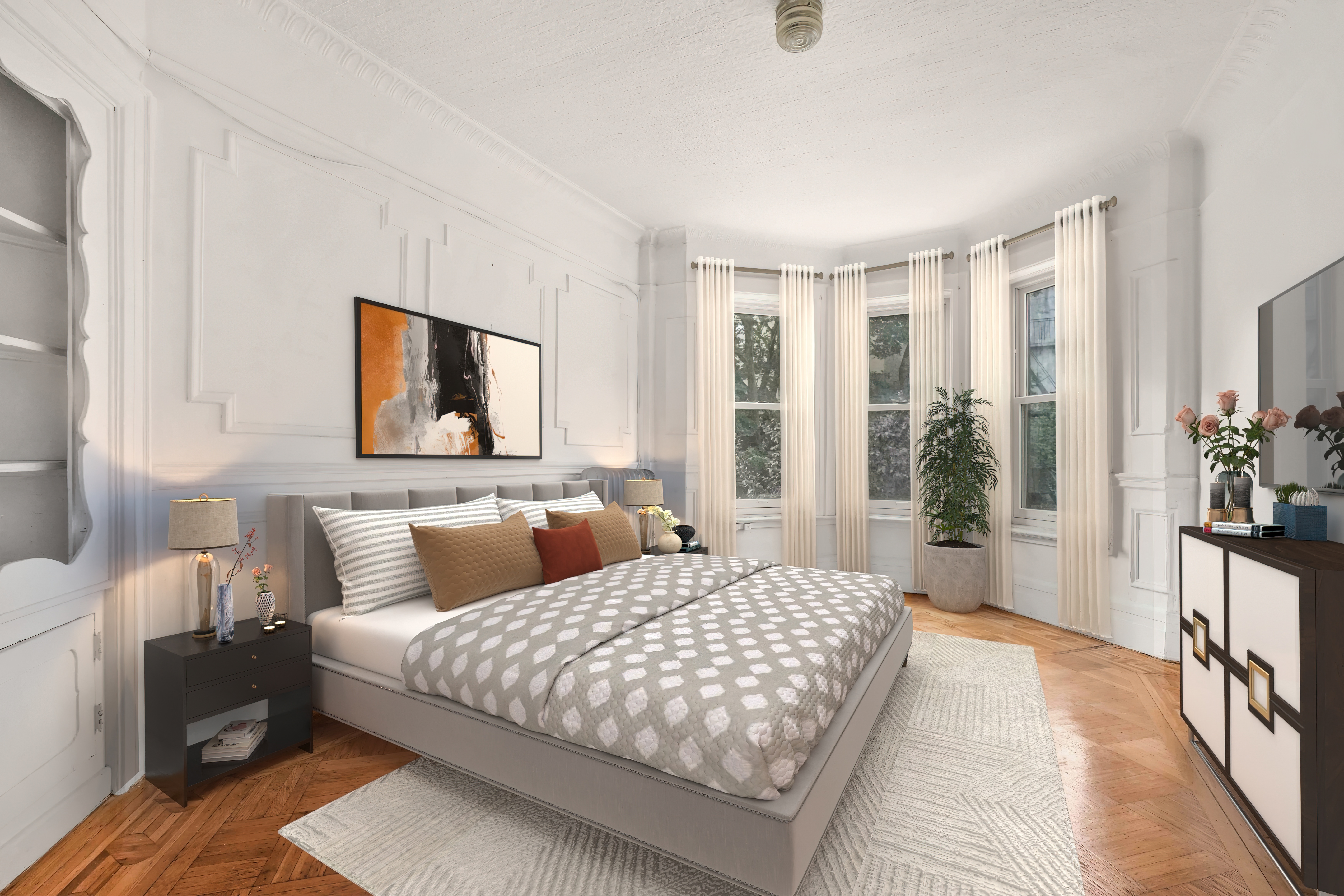 278 Lefferts Avenue Brooklyn, NY 11225 - Photo 11 of 56 a bedroom with a large bed and a large window