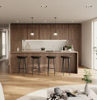a kitchen with a table and chairs in it
