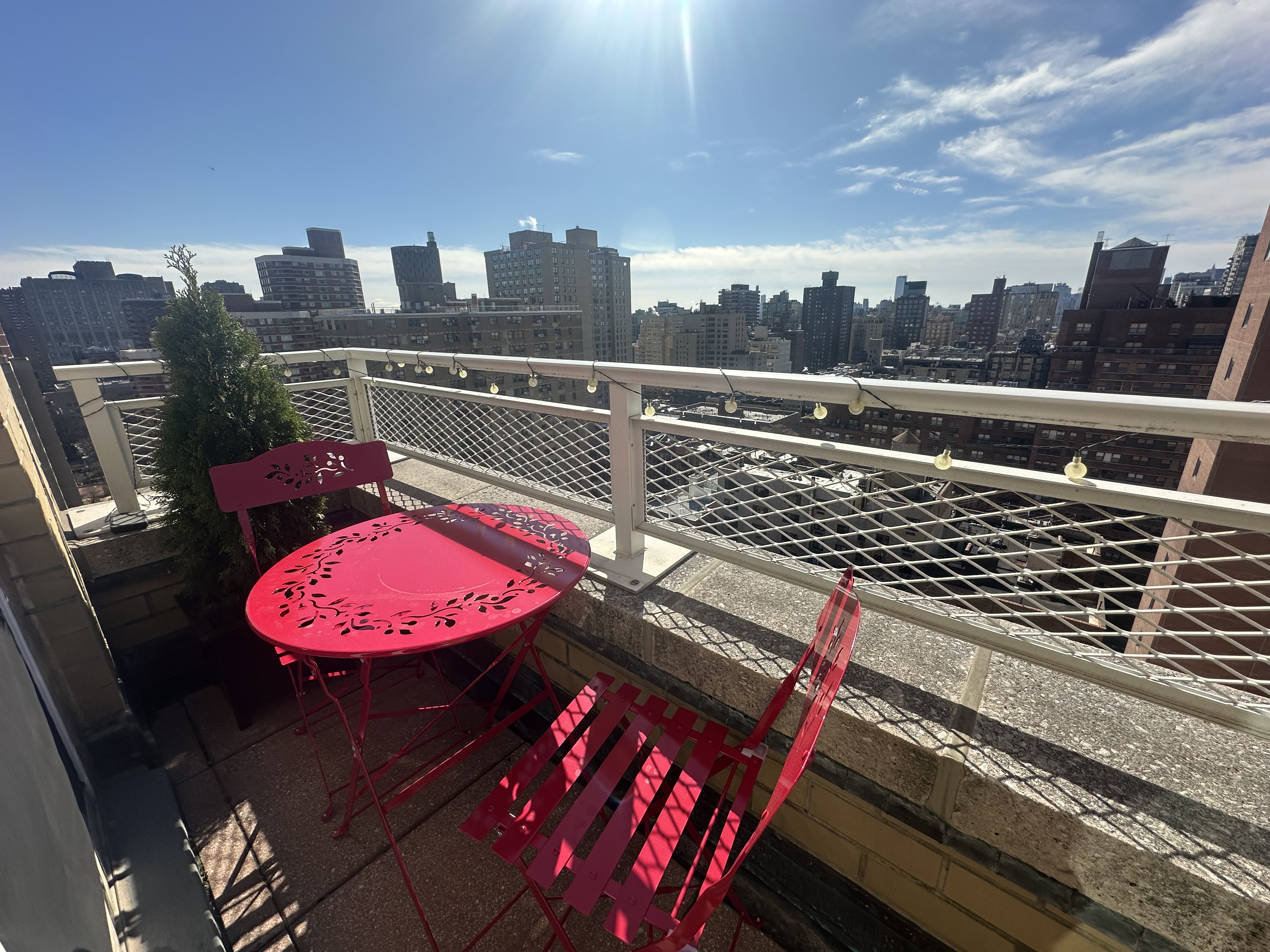 201 East 28th Street, Unit 21BC Manhattan, NY 10016 - Photo 17 of 24 a view of a balcony with wooden floor and a potted plant