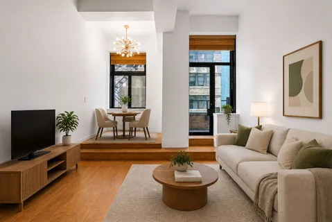 a living room with furniture a window and a flat screen tv
