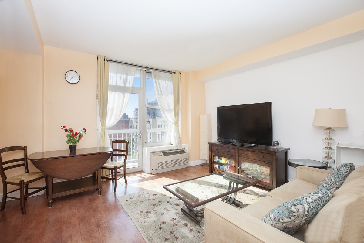249 East 118th Street, Unit 3A Manhattan, NY 10035 - Photo 9 of 16 a living room with furniture and a flat screen tv