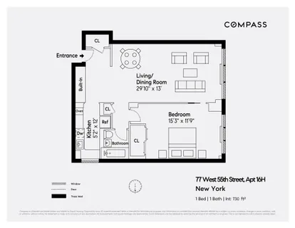 $695,000 | 77 West 55th Street, Unit 16H | Midtown Central