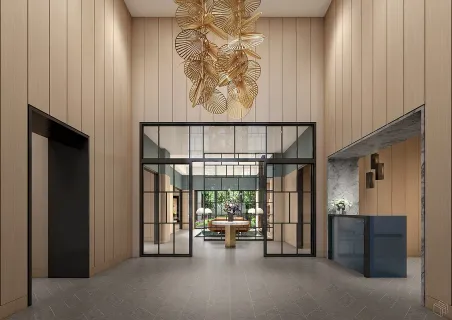 a view of lobby with furniture and a window