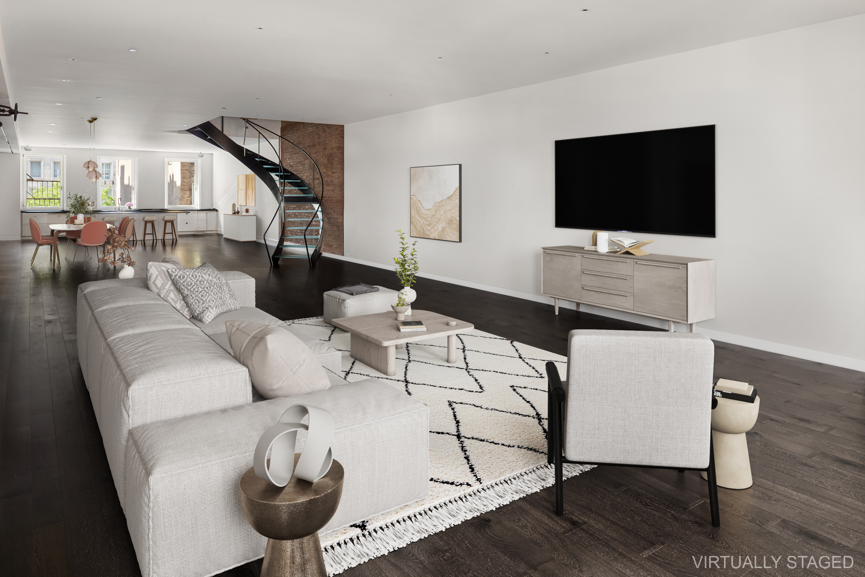 101 Wooster Street, Unit 3/4F Manhattan, NY 10012 - Photo 2 of 16 a living room with furniture and a flat screen tv