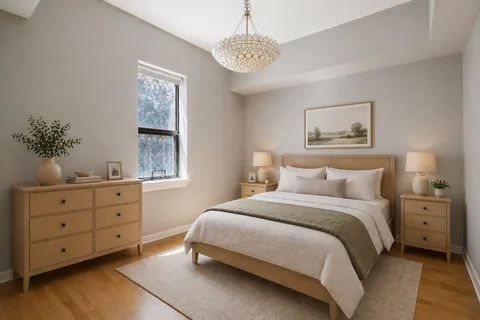a spacious bedroom with a bed and a window