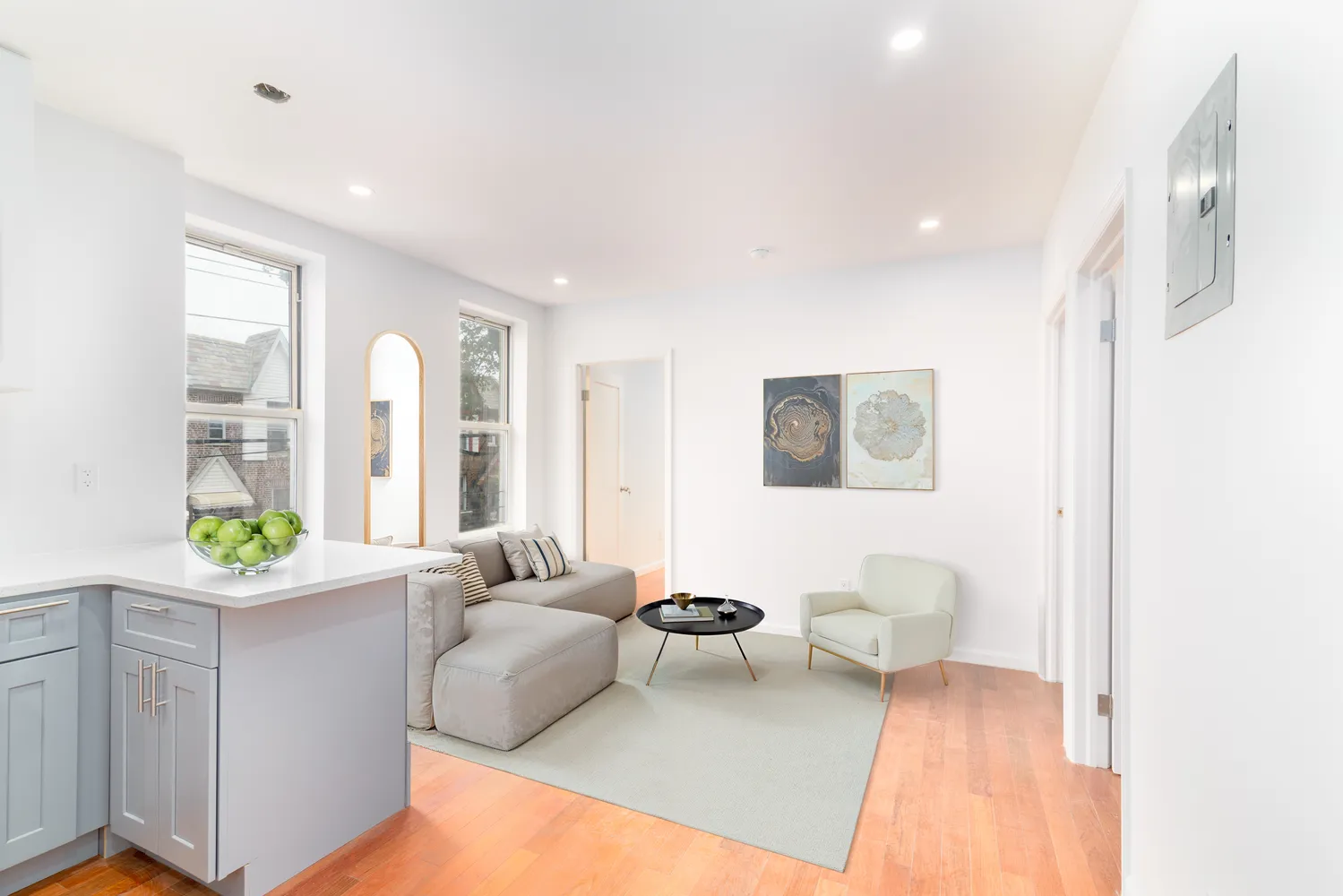 a living room with furniture and window