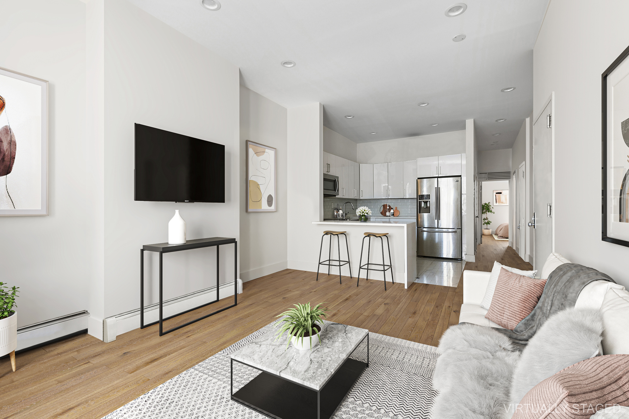 1273 Bushwick Avenue, Unit 2 Brooklyn, NY 11207 - Photo 2 of 9 a living room with furniture and a flat screen tv