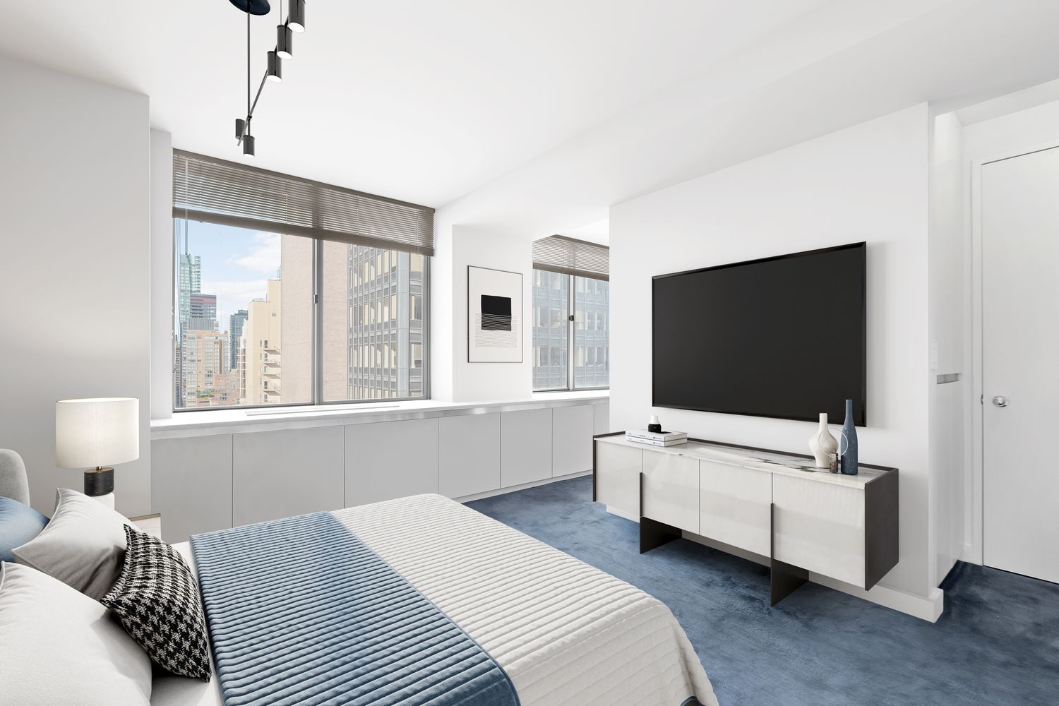 236 East 47th Street, Unit 27DE Manhattan, NY 10017 - Photo 5 of 16 a bedroom with bed and large window
