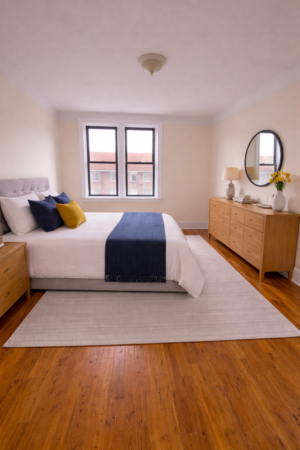 28-23 42nd Street, Unit D5 Queens, NY 11103 - Photo 8 of 10 a bedroom with a bed lamps and window