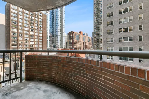 a view of a building from a balcony