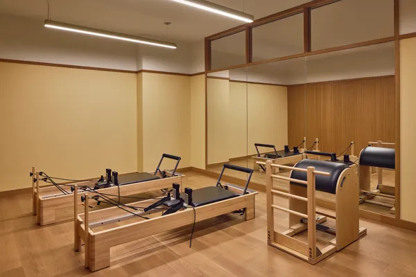 a room with gym equipment