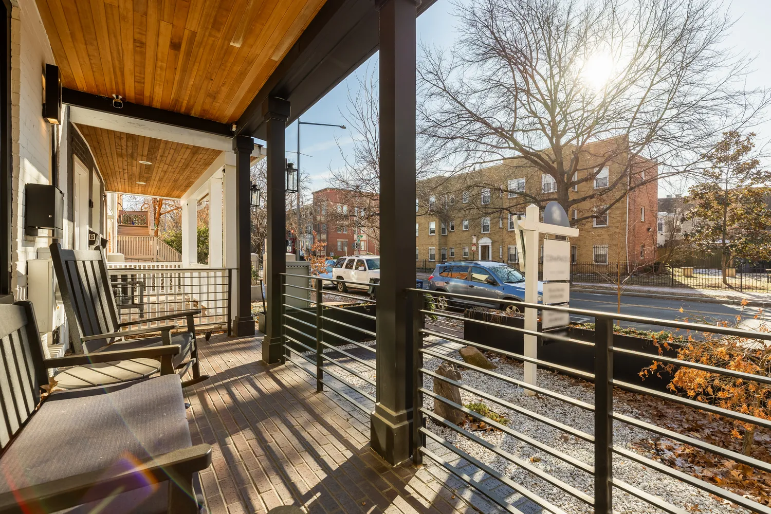 a view of a balcony with a couch