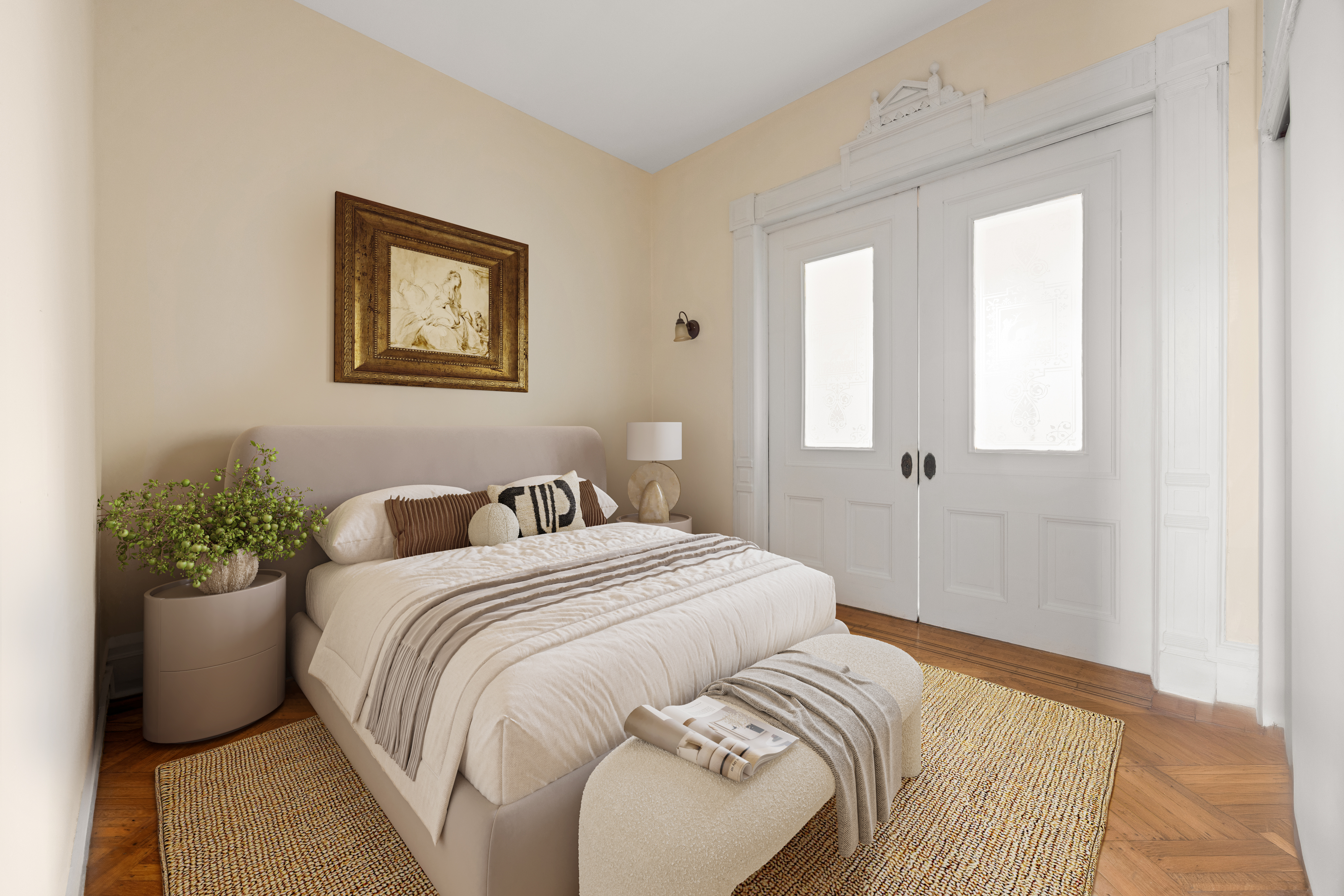 124 Quincy Street, Unit 2 Brooklyn, NY 11216 - Photo 3 of 6 a bedroom with a bed and a painting on the wall