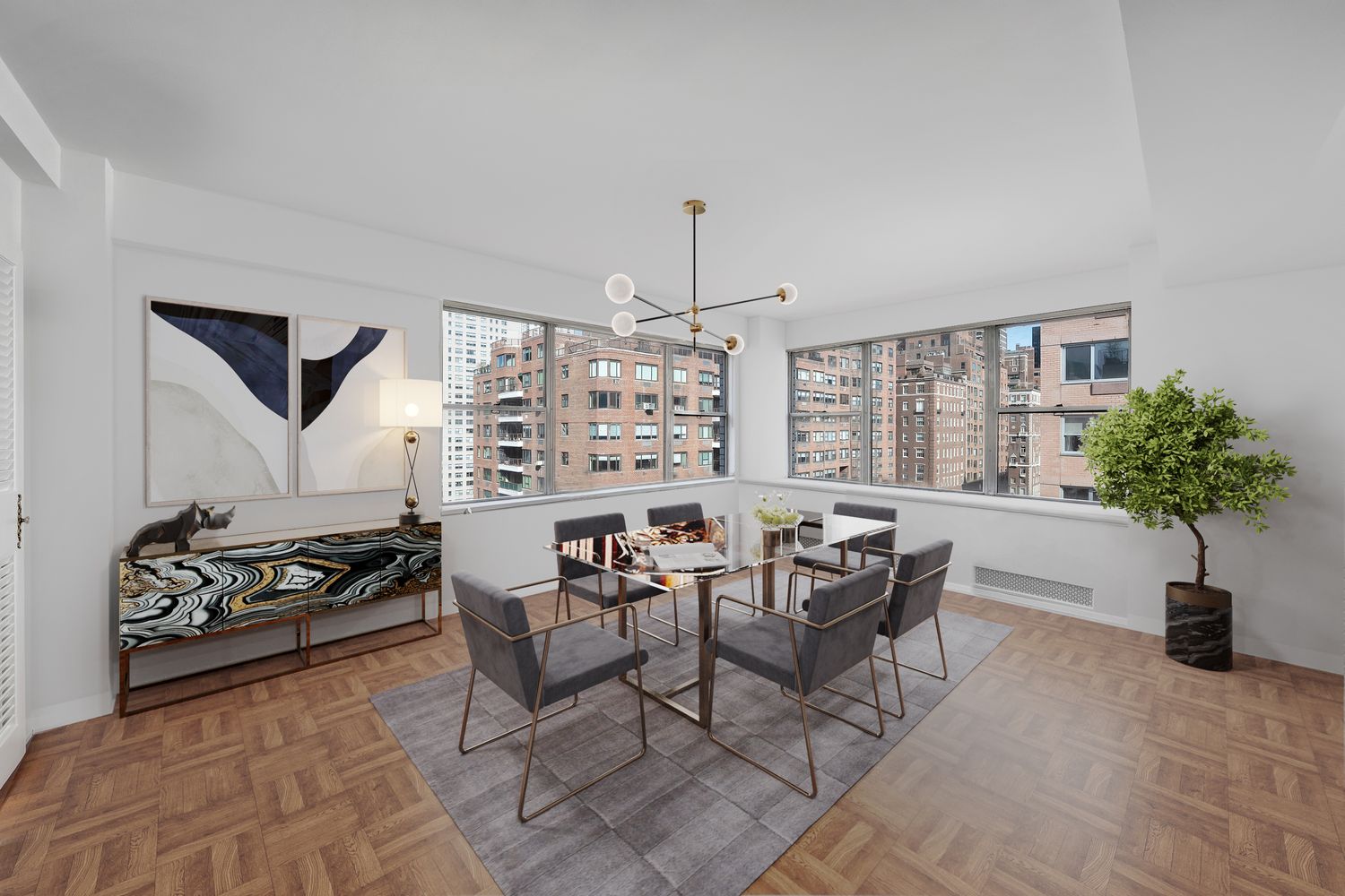 45 Sutton Place South, Unit 16B Manhattan, NY 10022 - Photo 3 of 19 a dining room with furniture and window