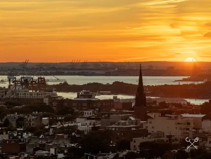 a view of city and mountain