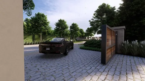 a brick house with a big yard plants and big trees