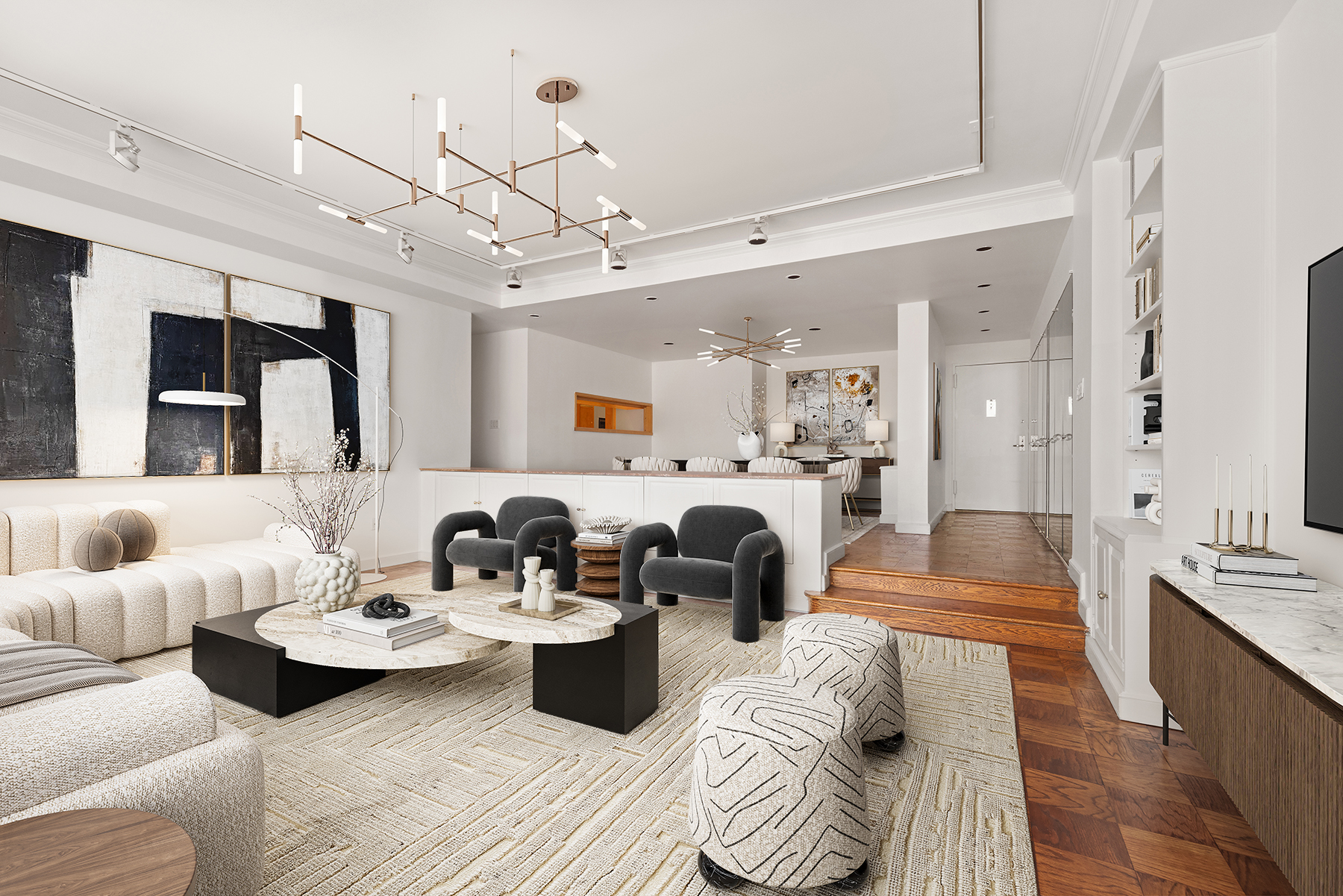 525 East 80th Street, Unit 11A Manhattan, NY 10075 - Photo 1 of 12 a living room with furniture and a chandelier
