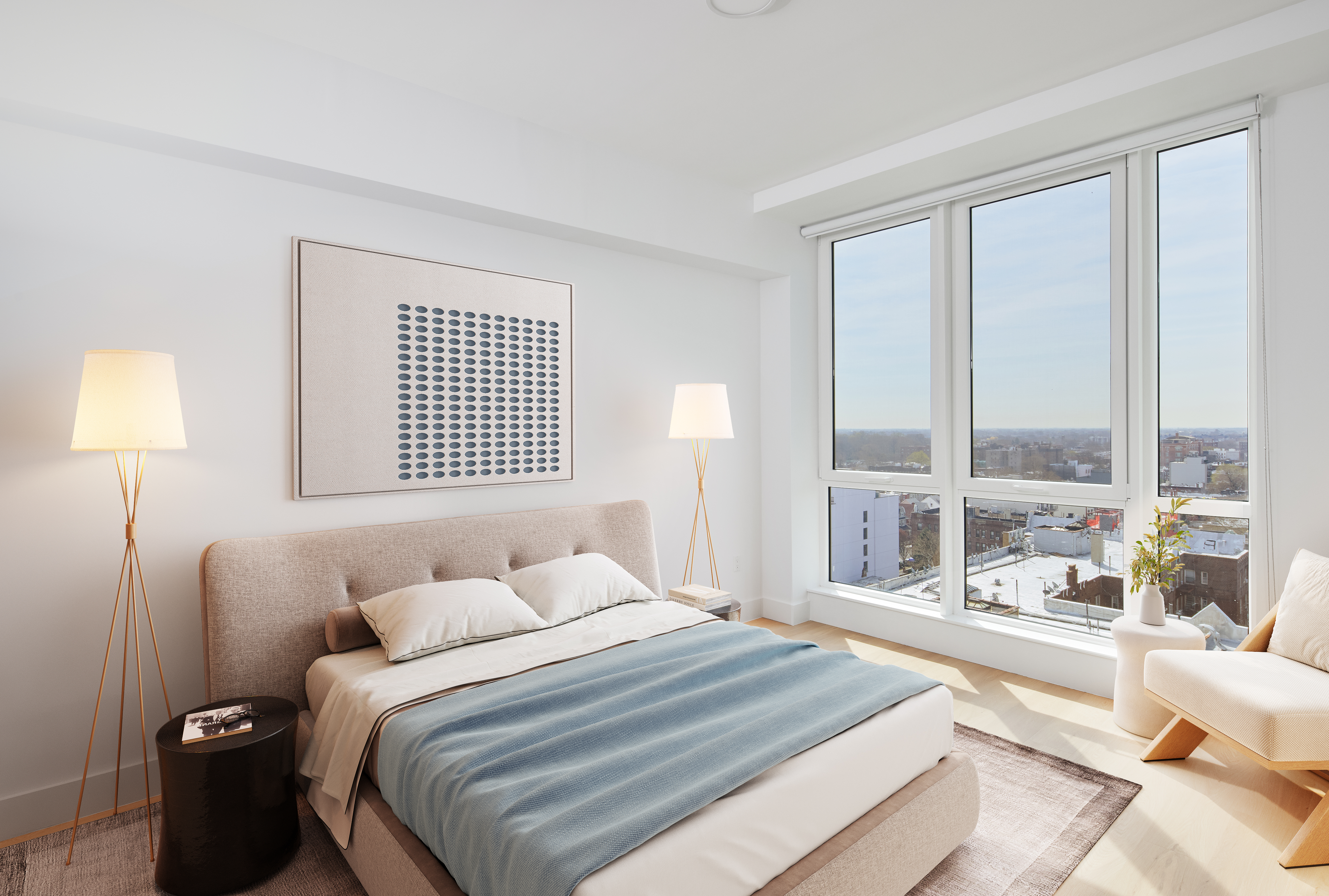 340 Lenox Road, Unit PHA Brooklyn, NY 11226 - Photo 3 of 27 a bedroom with a large bed and a large window