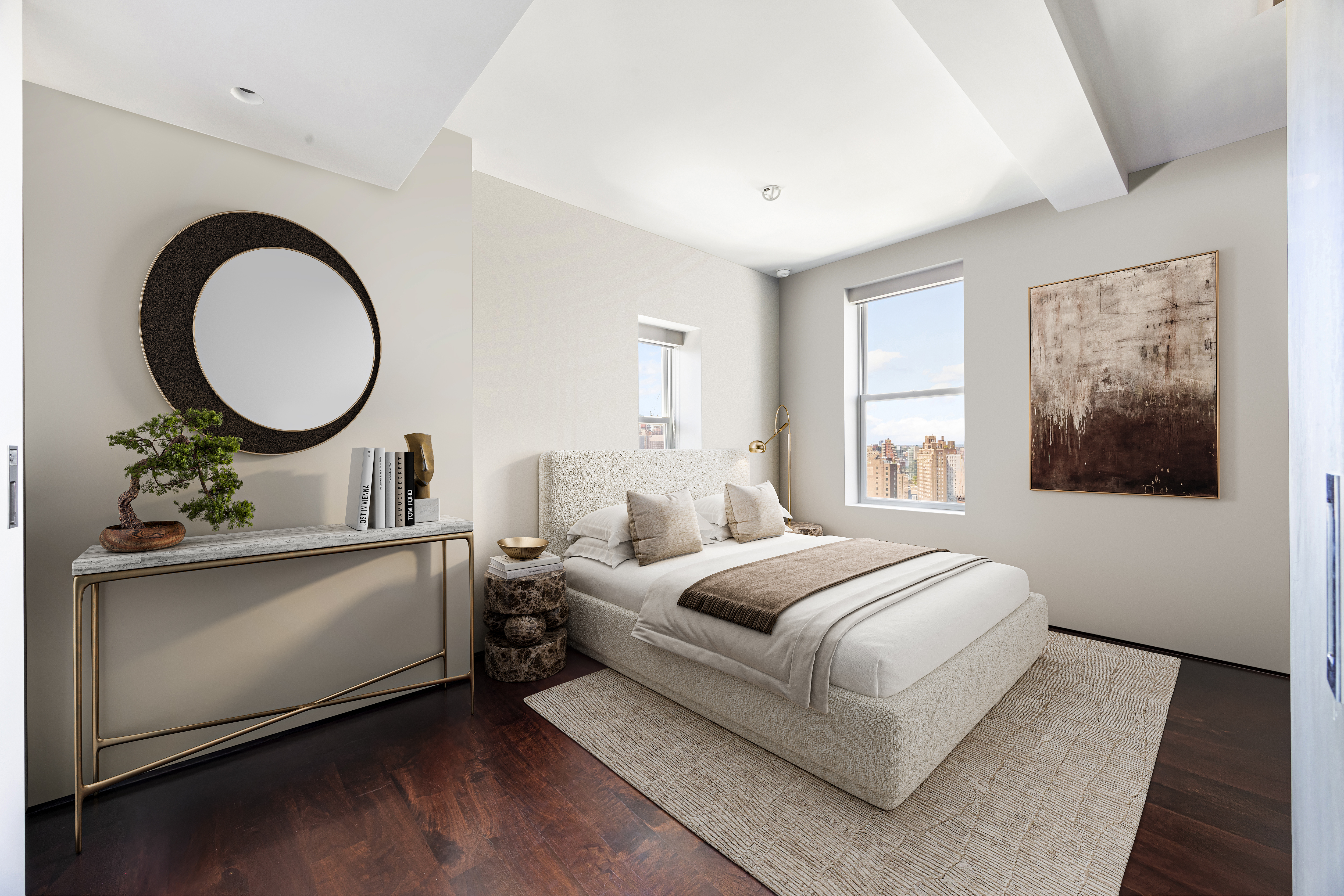 24 5th Avenue, Unit PH1701 Manhattan, NY 10011 - Photo 19 of 24 a bedroom with bed and a large window