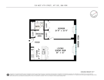 $720,000 | 516 West 47th Street, Unit S3E | Hell's Kitchen