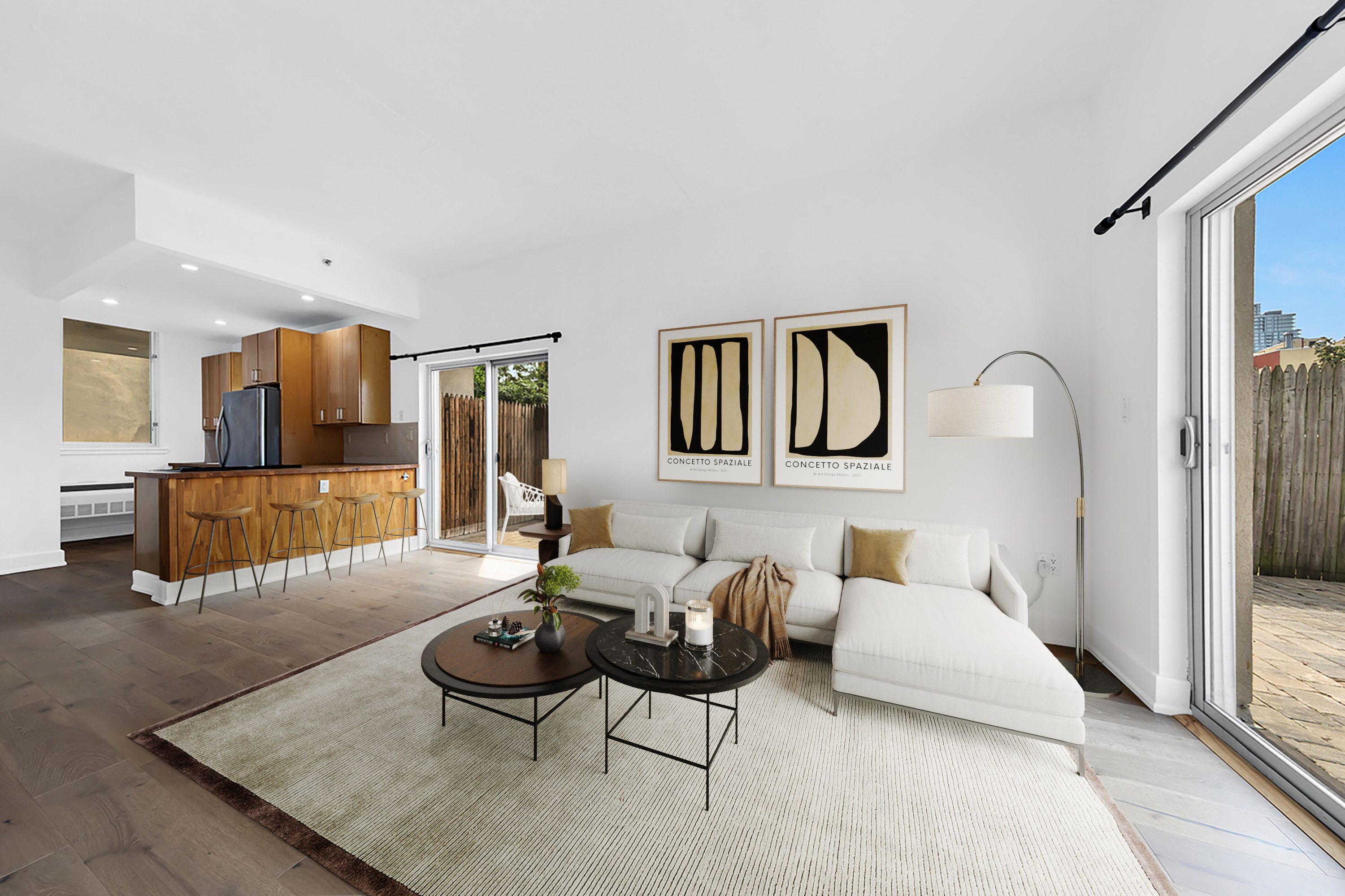 200 Franklin Street, Unit 3B Brooklyn, NY 11222 - Photo 2 of 7 a living room with furniture a rug and a large mirror