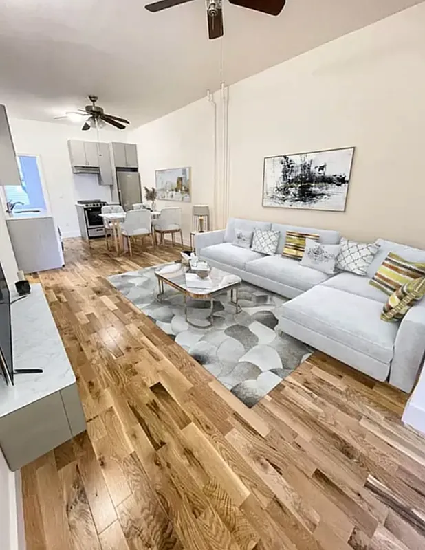 1128 Bushwick Avenue, Unit A Brooklyn, NY 11221 - Photo 5 of 14 a living room with lots of furniture and a rug