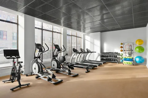 a view of a room with gym equipment