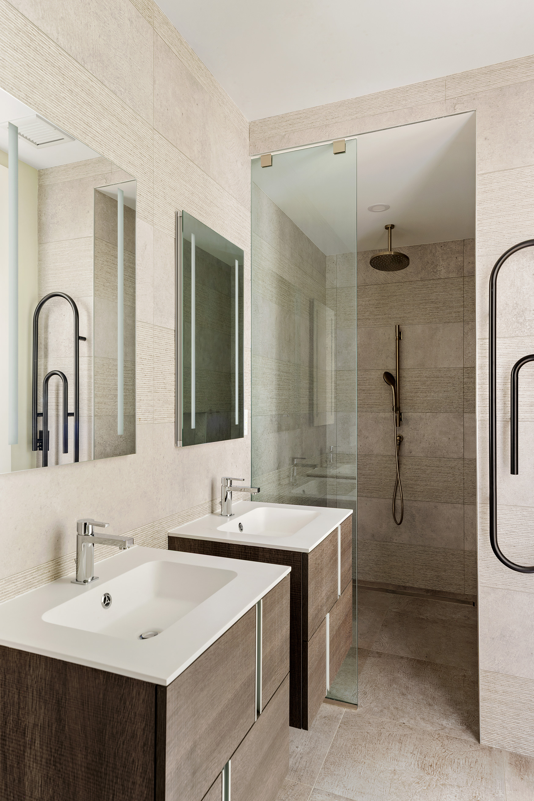 272 West 91st Street Manhattan, NY 10024 - Photo 23 of 30 a bathroom with a double vanity sink mirror and shower
