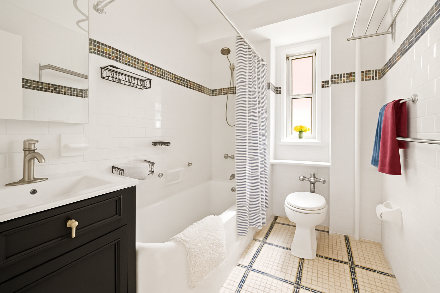 181 73rd Street, Unit 451 Brooklyn, NY 11209 - Photo 9 of 12 a bathroom with a sink toilet a shower and a mirror