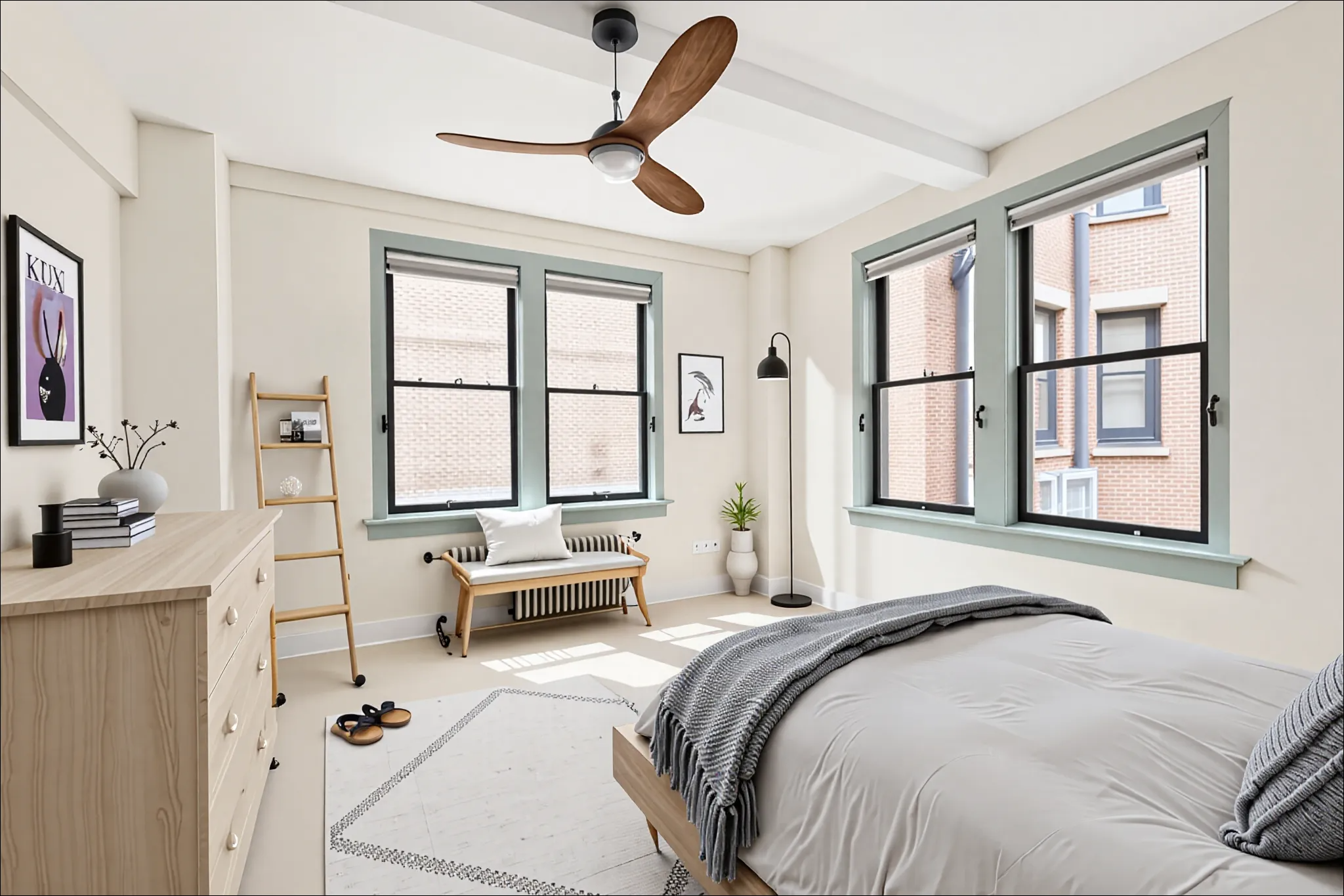 45 5th Avenue, Unit 9D Manhattan, NY 10003 - Photo 4 of 7 a bedroom with a bed a large window and furniture