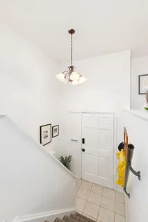 a view of a hallway with painted walls