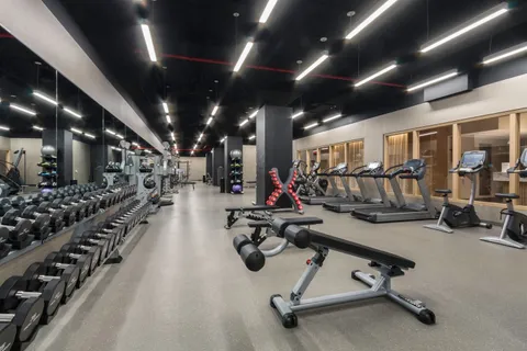 a view of a room with gym equipment