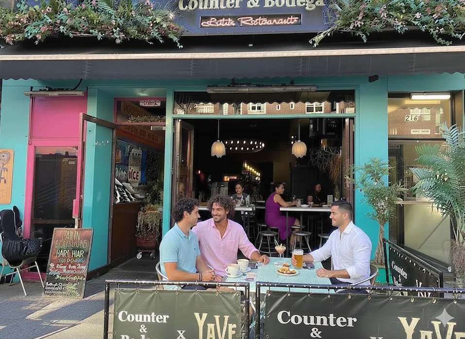 an outdoor space with seating area and chandelier