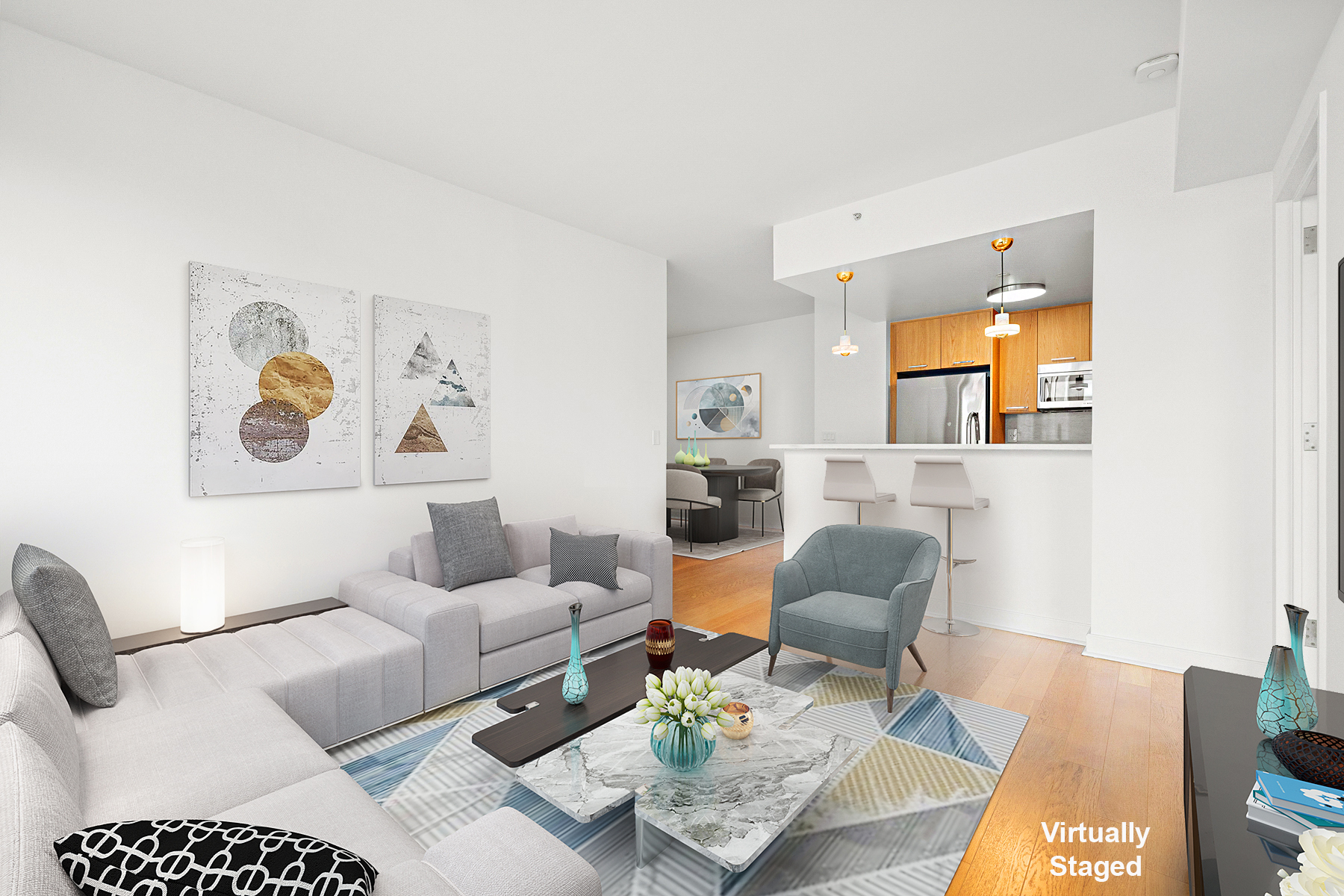 425 Main Street, Unit 9F Manhattan, NY 10044 - Photo 11 of 15 a living room with furniture and a couch