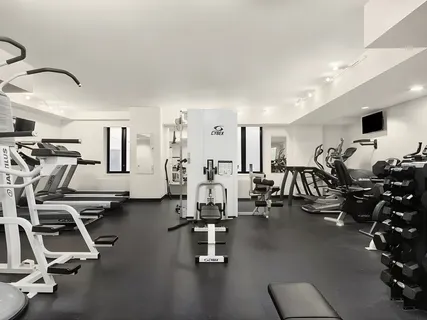 a view of a room with gym equipment