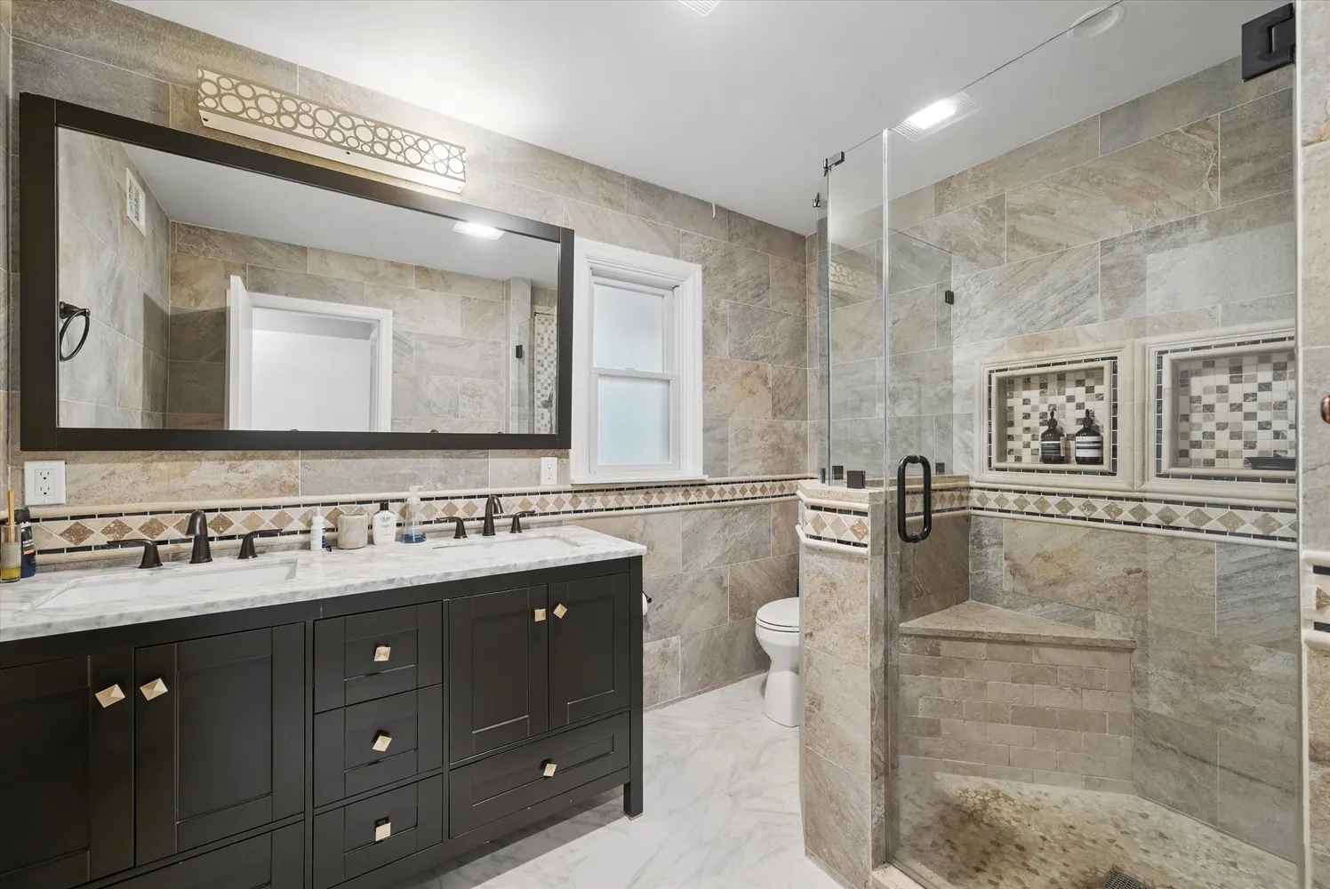 a view of a hallway view with three rooms