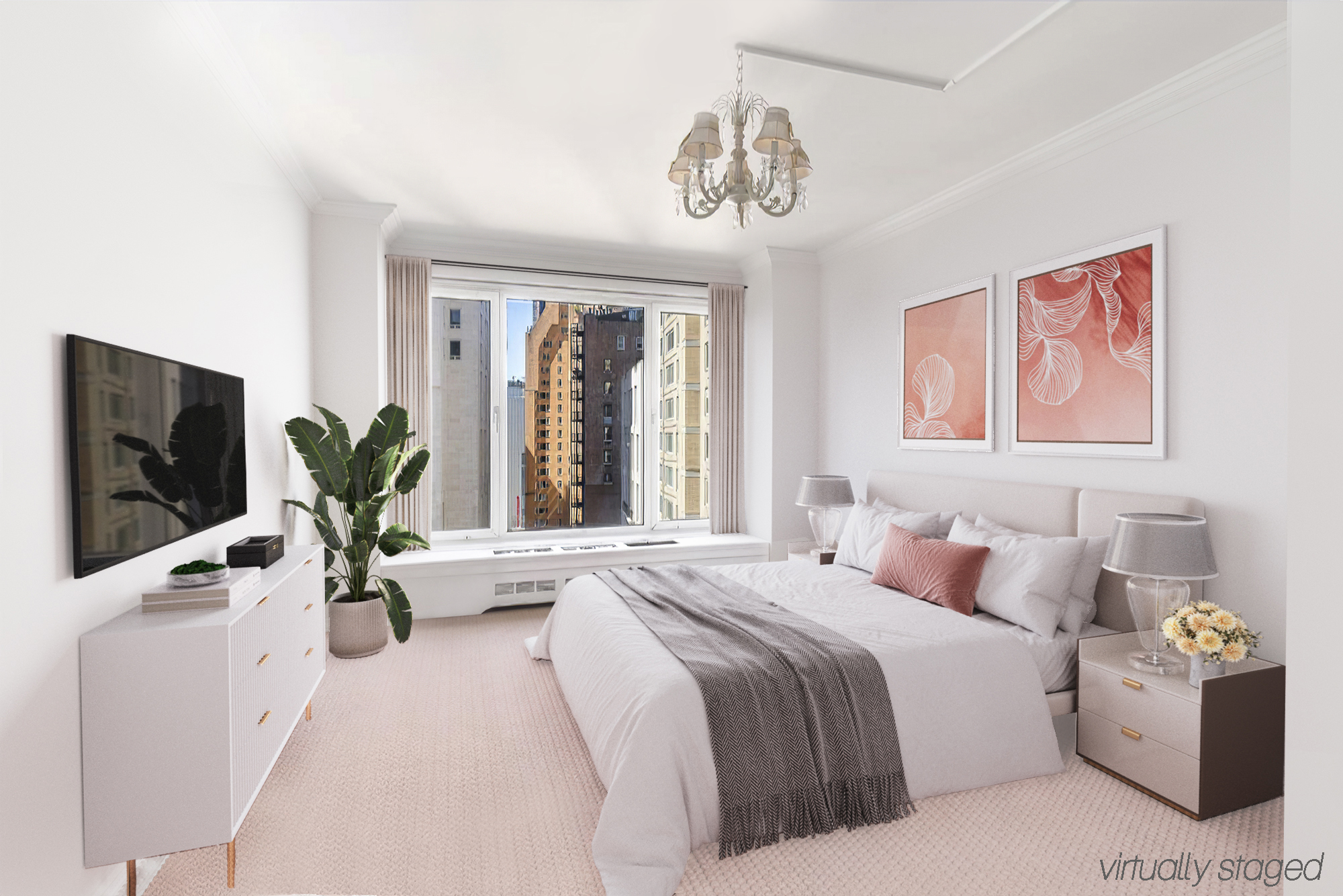 200 Central Park South, Unit 14A Manhattan, NY 10019 - Photo 4 of 7 a bedroom with a large bed and a flat screen tv