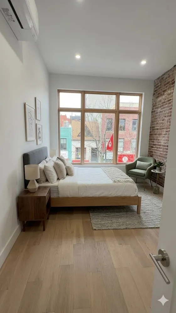 a bedroom with furniture and windows