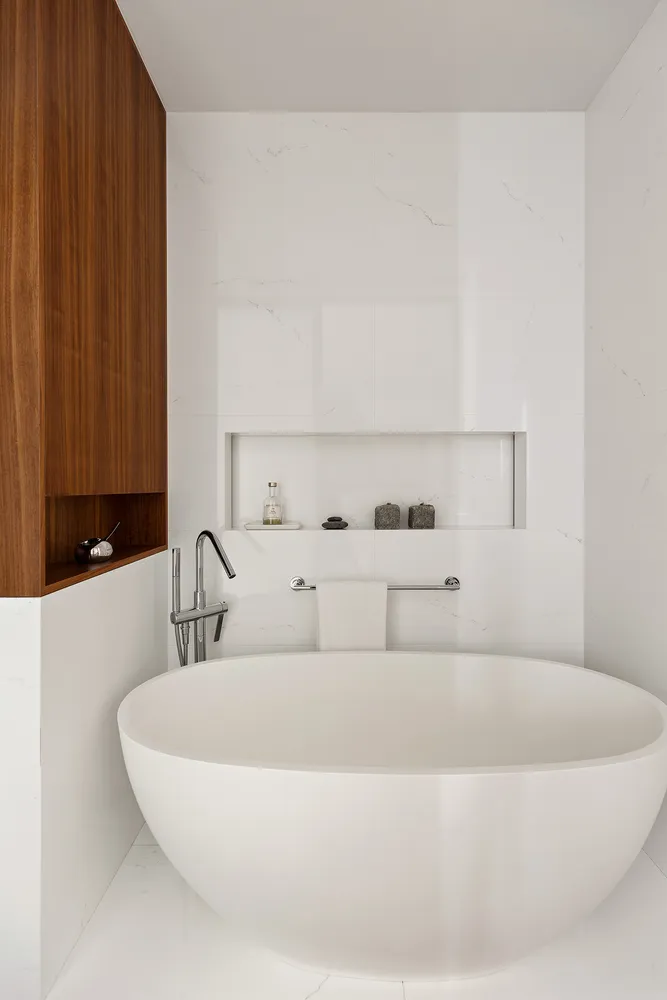 a bathroom with a bathtub